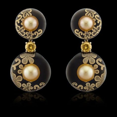 Earrings | Heath London Jewelry and Gemstones London Jewelry, Keum Boo, Golden Pearl, Double Black, Zircon Earrings, Carved Shell, Sea Pearl, Pearl Earring, South Seas