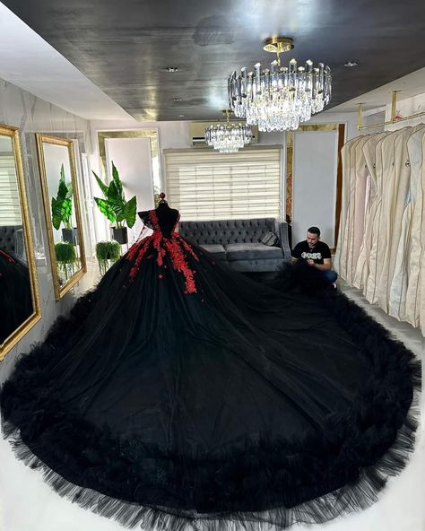 Black And White Quinceanera Dresses, Black Xv Dresses, Quincenera Dress, Horror Wedding, Quinceanera Dresses Black, Black Gothic Dress, Quince Stuff, Xv Dresses, Quinceanera Themes Dresses