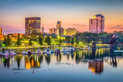 Augusta, Georgia, USA skyline by SeanPavonePhoto. Augusta, Georgia, USA skyline on the Savannah River at dusk.#USA, #skyline, #Augusta, #Georgia Georgia Landscape, Usa Skyline, Graphics Sketchbook, Graphics Tees, Augusta Georgia, American Graffiti, Augusta Ga, Fonts Typography, Georgia Usa