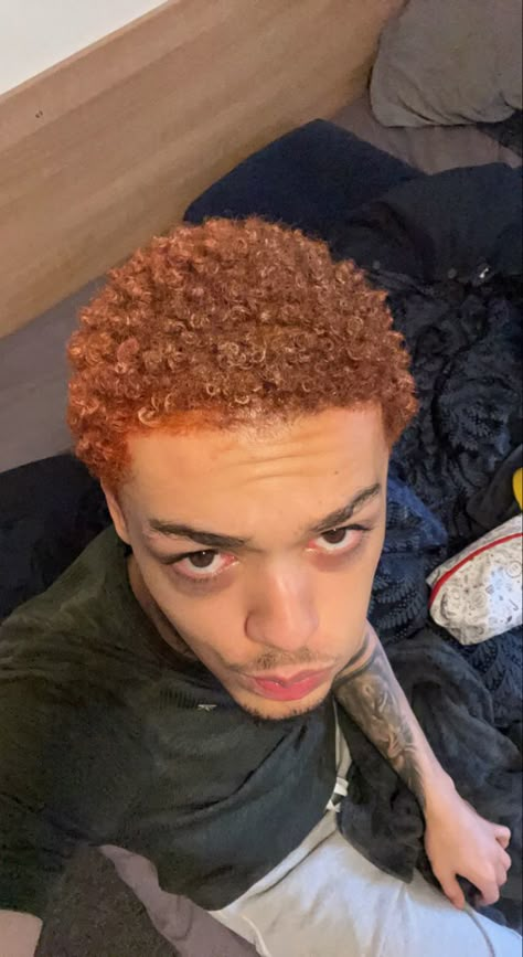 Sandy Red Hair, Dyed Curly Hair Men, Afro Hair Boy, Orange Afro, Afro Hair Dye, Twist Hair Men, Bleached Hair Men, Ginger Hair Men, Taper Fade Short Hair