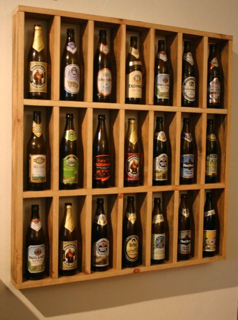 Bottle Display on Pinterest | Glass Wine Cellar, Cigar Lounge ... Beer Bottle Display, Man Cave Ideas Cheap, Beer Crafts, Beer Display, Beer Decor, Frat House, Beer Decorations, Pint Beer, Beer Collection