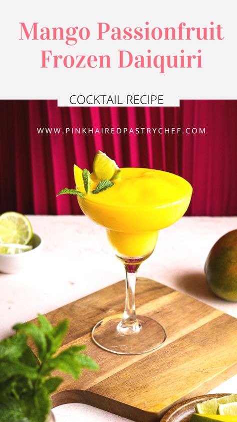 A delicious frozen daiquiri cocktail using frozen mango, lime and mango passionfruit gin Key Lime Squares, Passionfruit Cocktail, Easy Gin Cocktails, Mango Cocktail, Mango Passionfruit, Frozen Daiquiri, Daiquiri Cocktail, Drinks Photography, Frozen Mango