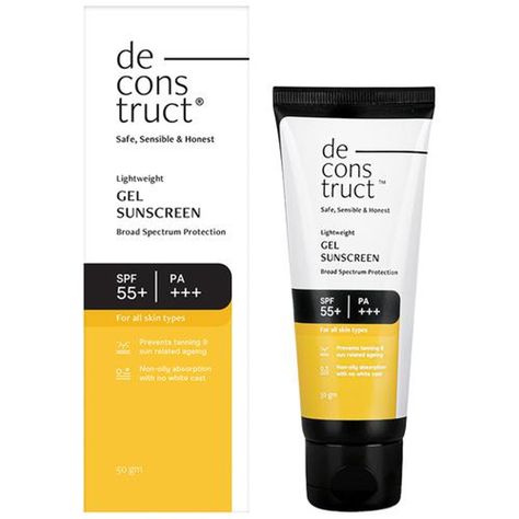 Buy Deconstruct Lightweight Gel Sunscreen - Broad-Spectrum, SPF 55+, PA+++ Online at Best Price of Rs null - bigbasket Gel Sunscreen, Broad Spectrum Sunscreen, Cash On Delivery, Care Routine, Care Products, Sunscreen, Skin Care Routine, Skin Care, Women Accessories