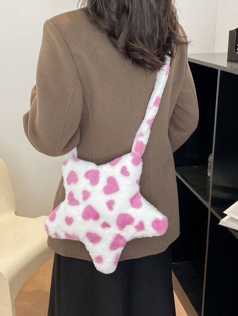 Heart Pattern Star Design Fuzzy Novelty Bag Star Shaped Bag, Star Bag Pattern, Heart Bag Pattern, Star Bag, Ropa Upcycling, Diy Bag Designs, Diy Clothes Design, Heart Bag, Novelty Bags