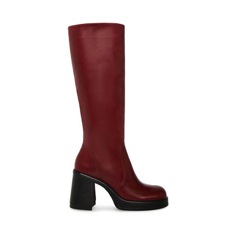 All Women's Steve Madden Products | Shoes, Clothing, Handbags & More Red Knee High Boots, Red Leather Boots, Platform Boots Women, Trendy Womens Shoes, Boots Ideas, Burgundy Boots, Leather Knee Boots, Steve Madden Store, Red Boots