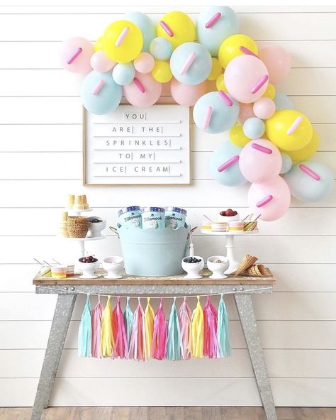 I’ve Cream Balloon Garland, Sprinkle Party Balloons, Its Sweet To Be Three Birthday, Sprinkle 3rd Birthday Party, Sprinkles Theme Party, Double Scoop Twin Birthday Party, Ice Cream Birthday Party Theme Cake, 2 Scoops Are Better Than 1 Birthday Party, Double Scoop Birthday Party