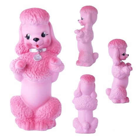 Vintage Rubber Toys, Pink Poodle Aesthetic, Kitsch Toys, Rushton Toys, Rubber Face, Vintage Poodle, Pink Poodle, Vintage Kitsch, Vintage Plush