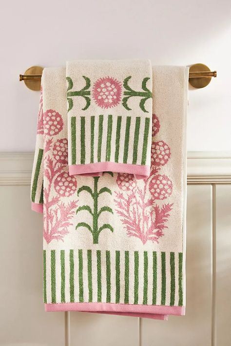 Ellen Merchant | Anthropologie Cottage Bath, Cottage Quilt, Towel Sets, Pink Bathroom, Towel Collection, Antique Textiles, Arts And Crafts Movement, Bathroom Essentials, Traditional Crafts