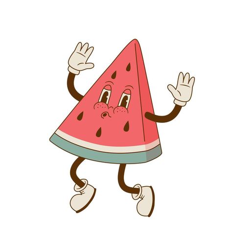 Watermelon Character, Fruit Character, Watermelon Vector, Watermelon Cartoon, Watermelon Illustration, Illustration Funny, Retro Character, Cartoon Fruit, Food Icon