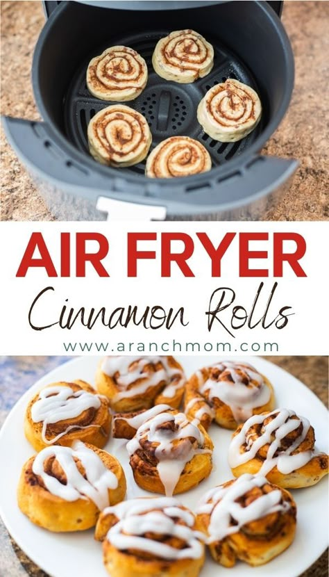 Cinnamon Rolls Quick, Bake Cinnamon Rolls, Air Fryer Cinnamon Rolls, Dessert Banana, Air Fryer Recipes Breakfast, Air Fryer Recipes Dessert, Air Fryer Recipes Snacks, Air Fryer Cooking Times, Air Fried Food