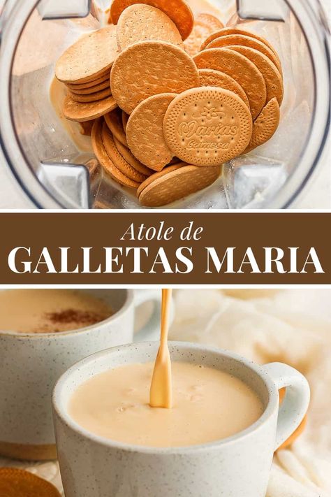 Atole de galletas combines the comforting warmth of traditional Mexican atole with the sweet, subtle flavor of Maria cookies. It's a delightful and warm sweet drink perfect for capping off a meal or enjoying it on its own while snuggling up on a cold winter's day. Champurrado Recipe Galletas Maria, Atole Recipe Mexican, Mexican Atole Recipe, Latina Recipes, Mexican Atole, Mexican Tea, Atole Recipe, Maria Cookies, Traditional Mexican Breakfast