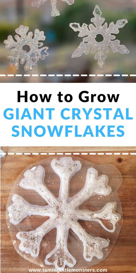 How to Grow Giant Crystal Snowflakes (Winter STEM Activity) - Taming Little Monsters Winter Stem Activities For Kids, Snowflakes Science, Snowflakes For Kids, Stem Winter, Science Activities For Toddlers, Christmas Stem Activities, Winter Stem Activities, Winter Stem, Winter Science Experiments