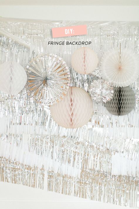 DIY Silver & White Fringe Backdrop  Read more - http://www.stylemepretty.com/living/2013/12/11/silver-white-fringe-backdrop/ Diy Fotokabine, Diy Wedding Photo Booth, Garland Backdrops, Fringe Backdrops, New Years Eve Weddings, Photos Booth, Diy Photo Booth, Nye Party, Party Photo Booth