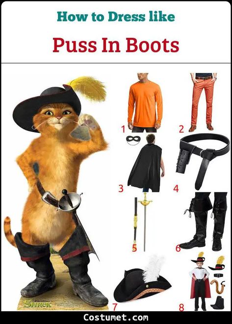 Puss in Boots Costume from Shrek for Cosplay & Halloween 2023 Shrek Costume Ideas, Shrek Cosplay, Shrek Rave, Shrek Costumes, Boots Costume, Shrek Jr, Shrek Character, Shrek Party, Cat Costume Diy