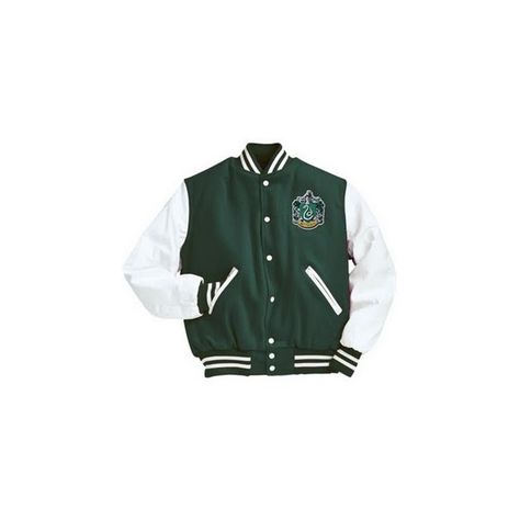 Slytherin Hogwart's Quidditch Team Varsity Jacket made by schmidty17 found on Polyvore. I need this in Ravenclaw! Green Letterman Jacket, Harry Potter Jacket, Slytherin Uniform, Jackets Varsity, Green Varsity Jacket, Slytherin Clothes, Slytherin Outfit, Hogwarts Quidditch, Slytherin Fashion