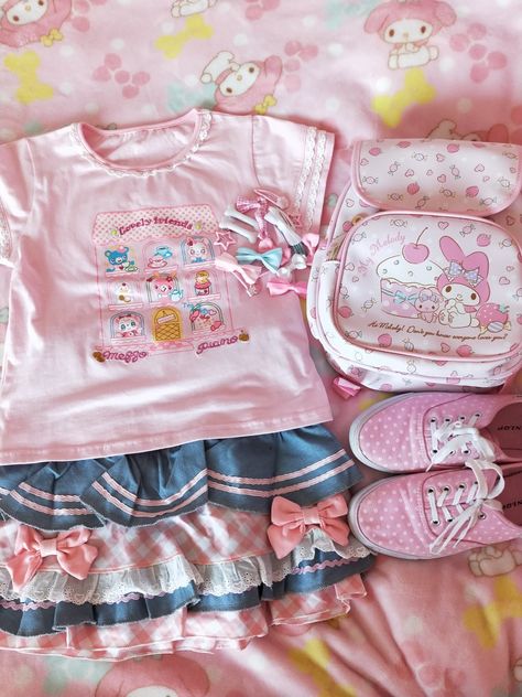 Cutecore Aliexpress, Cutecore Clothes Png, Kawaii Kei Outfit, Cutecore Summer Outfits, Cutecore Closet, Summer Kawaii Outfits, Mezzo Piano Outfit, Mezzo Piano Clothes, Cutecore My Melody