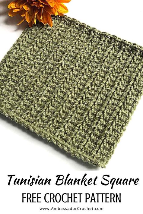 Whispering Pines - Free Tunisian Square Crochet Pattern - Ambassador Crochet Crohook Patterns, Tunisian Crochet Free, Tunisian Crochet Blanket, Dishcloth Patterns Free, Square Crochet Pattern, Crochet Square Blanket, Tunisian Crochet Pattern, Whispering Pines, Tunisian Crochet Patterns