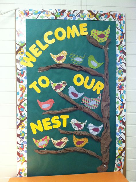 Welcome to our nest bulletin board Welcome To Our Nest Bulletin Board, Bird Bulletin Board Ideas Preschool, Welcome Board For Kindergarten, Classroom Welcome Boards, Bulletin Board Preschool, Bird Bulletin Boards, Recognition Board, Preschool Bug Theme, Owl Bulletin Boards