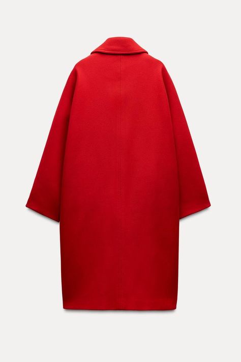 WOOL BLEND OVERSIZED COAT ZW COLLECTION - Red | ZARA United Kingdom Trench Jacket, Cardigan Sweater Dress, Cardigan Sweater Jacket, Oversized Coat, Red Coat, Jeans Rock, Zara Woman, Shirt Skirt, Lapel Collar