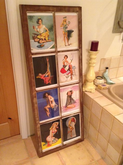 Vintage Cowboy Bathroom, Pinup Bedroom Ideas, Pinup Bathroom Decor, Pinup Decor, Pinup Room Decor, Pinup Bathroom, Cowgirl Bathroom, Girls Gallery Wall, Cowboy Bathroom