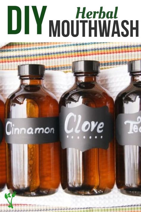 Check out these four different variations for the easiest DIY mouthwash made with essential oils. Great to keep oral health in top shape and to ward off bad breath. Plus no chemical toxins in this all natural mouthwash. | Prepare & Nourish Herbal Mouthwash, Diy Mouthwash, Homemade Mouthwash, Natural Mouthwash, Teeth Health, Oral Health Care, Natural Health Remedies, Eat Smarter, Tooth Decay