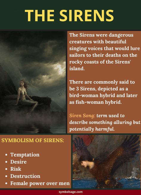 The Sirens are one of the most intriguing creatures in Greek mythology and western culture. Known for their hauntingly beautiful singing, the Sirens would lure sailors close to dangerous rocks and to shipwreck. Siren Greek Mythology, Sirens Mythology Art, Sirens Mythology, Siren Symbolism, The Siren Archetype, Greek Siren, Greek Mythology Monsters, Siren Spiritual Meaning, Greek Mythology Gods And Goddesses