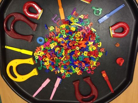 We have been searching the internet high and low to find THE best Tuff Tray Inspiration on the web!  From small worlds to sensory play to... Phonics Tuff Tray, Tough Tray Ideas, Tuff Tray Ideas Eyfs, Tuff Tray Ideas Toddlers, Letter Hunt, Tuff Tray Ideas, Finger Gym, Reception Class, Funky Fingers