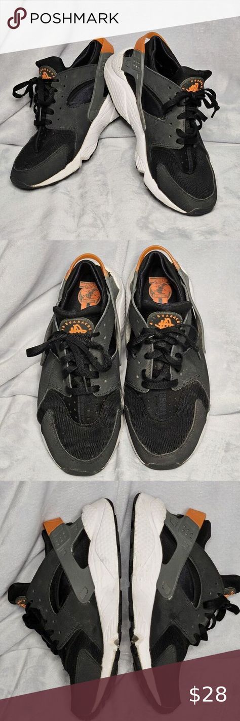 Nike Air Huarache Black/Iron Grey-Safety Orange Mens Size 10 DX2659 001 Nike Air Huarache Black, Black Huarache, Nike Air Huarache, Air Huarache, Black Iron, Nike Huarache, Nike Logo, Shoe Collection, Low Top