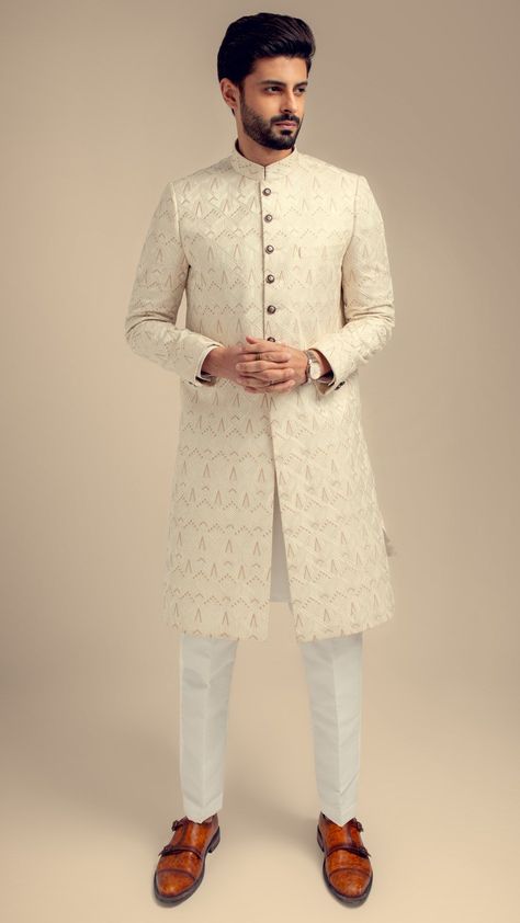 SHERWANI / Sherwani For Groom Wedding, Kurta Poses, Sherwani Design, Traditional Poses, Engagement Dress For Groom, White Sherwani, Indian Wedding Suits Men, Sherwani For Groom, Man Dress Design