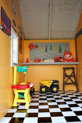 A little boy's playhouse Boys Playhouse Outdoor, Playhouse Interior Ideas, Outdoor Playhouse Ideas, Play House Ideas, Cubby House Ideas, Boys Playhouse, Cubby Ideas, Playhouse Interior, Kids Cubby