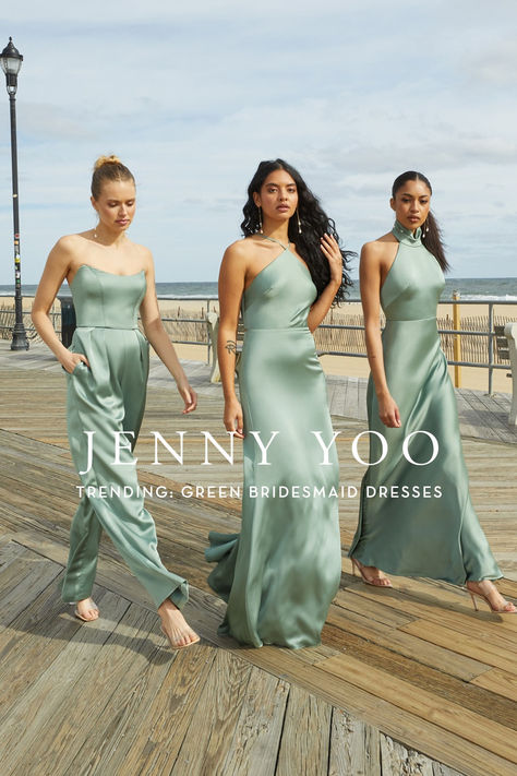 Light Green Silk Bridesmaid Dresses, Light Green Satin Bridesmaid Dress, Satin Moss Green Bridesmaid Dresses, Green Satin Finish Bridesmaid Dress, Bhldn Green Bridesmaid Dress, Olive Bridesmaid Dresses, Jenny Yoo Bridal, Jenny Yoo Bridesmaid, Wedding Party Outfits