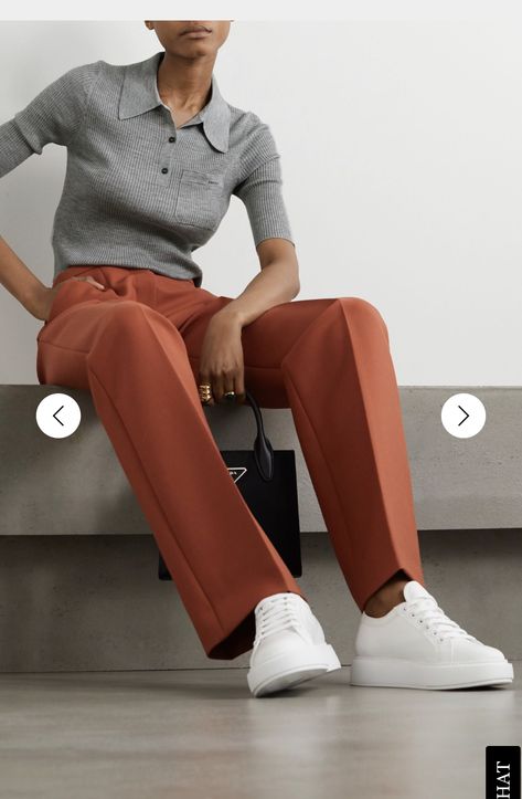 Work Polo Shirt Outfit Women, Tomboy Chic Style, Polo Shirt Outfit, Prada Pants, Denim Dye, Polo Shirt Outfits, Prada Sneakers, Polo Outfit, Prada Tote Bag