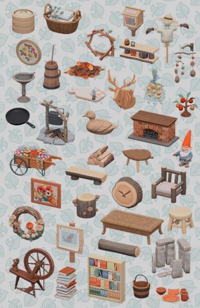 Omg i want so many of these :c Acnh Ironwood Set, Animal Crossing Furniture List, Tumblr Sims 4 Cc, Acnh Cottage Core, Acnh Furniture, Cottage Core Animal Crossing, Painted Pants, Cottagecore Animal Crossing, Motif Acnl