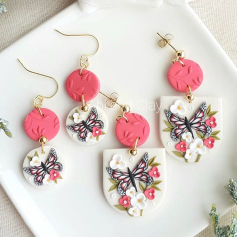 Abi_and_Clay on Instagram: “Coral pink butterfly earrings, with detailed clay cane wings 🤗🥰🌷🌸🦋 . . . . . . . . #butterflyearrings #butterflies #etsyearringseller…” Floral Clay Earrings, Clay Cane, Art Earrings, Butterfly Jewelry, Pretty Earrings, Pink Butterfly, Butterfly Earrings, Light Weight Earrings, Beautiful Butterflies