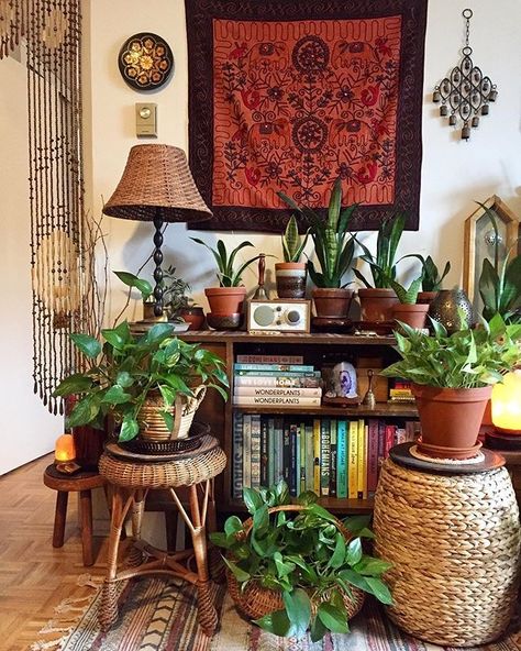 Geek Home Decor, Hippie House, Bookshelves Decor, Lots Of Plants, Bohemian Furniture, Geek Decor, Bohemian Home Decor, Bohemian Living, House Room