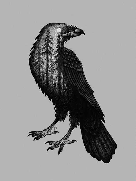 Crow Tattoo For Men, Black Crow Tattoos, Crow Tattoos, Rabe Tattoo, Crow Tattoo Design, Viking Tattoo Sleeve, Crow Tattoo, Forest Tattoos, Norse Tattoo