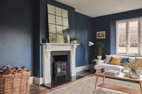 Trending paint colours and how to use them in the home | Livingetc Farrow And Ball Stiffkey Blue, Card Room Green, Blue Feature Wall, Farrow Bal, Cornforth White, Stiffkey Blue, Spring Interiors, Paint Trends, Trending Paint Colors