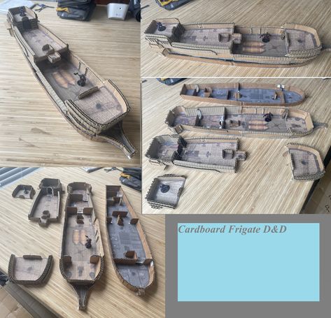 When you see that the youtube D&D Campaigns have a ship model and you decide you want one too. I had some down time, cardboard, and an art-n-crafts background. ;) The sad thing is my PCs are not any where near the ocean in the Campaign I'm running for them :( Dnd Cardboard, Dnd Papercraft, Cardboard Terrain, Dnd Ship, Mordheim Board, Crafts Background, Dnd Table, Dnd Diy, Fantasy Terrain