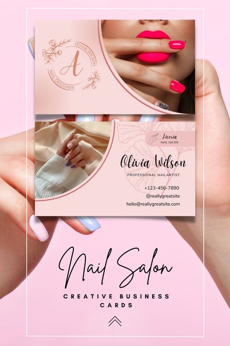 Nail Business Cards Design, Beauty Salon Business Cards Design, Beauty Salon Card Design, Manicure Business Card, Business Card Design Nails, Nail Visit Card Design, Visit Card Beauty Salon, Beauty Salon Visiting Card Design, Nail Logo Design Ideas Business Cards