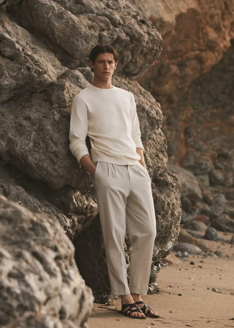 New Spring-Summer 2022 collection of Men | Mango Man USA Beach Fashion Shoot, Mens Beach Style, Money Clothing, Men Fashion Photoshoot, Desert Fashion, Ivy League Style, Men Photoshoot, Winter Photoshoot, Men Beach