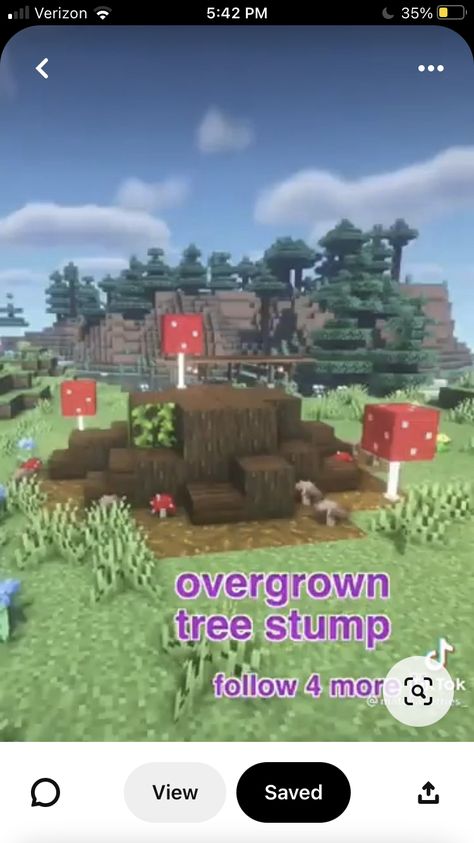 Lilly Pad Minecraft Build, Mushroom Minecraft Ideas, Minecraft Scarecrow Ideas, Minecraft Mushroom Forest, Minecraft Building Ideas Mushroom, Minecraft Tree Stump, Minecraft Garden House, Minecraft Filler Ideas, Minecraft Dragon Egg Display