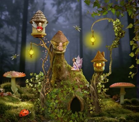 House for fairies - luminos, fantasy, lubov2001, fairy, creative, lantern, forest, mushroom, girl, green House In Jungle, Giant Snail, Magical House, Aesthetic Fairy, Fairy Garden Designs, Diamond Painting Kits, Acrylic Paint Set, Tree Illustration, Cross Paintings