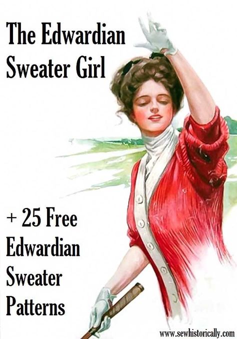 Knit and crochet sweaters were an everyday garment for active Edwardian girls and women. Edwardian sweaters are still in style today. So knit, crochet or sew your own Edwardian sweater this winter following one of the 25 free antique Edwardian sweater patterns. Edwardian Sweater, Crochet Patterns Free Sweater, Vintage Sweater Pattern, Crochet Sweater Pattern Women, Crochet Patterns Free, Vintage Crochet Patterns, Sweater Patterns, Sewing Patterns Girls, Vintage Knitting Patterns