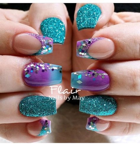 Teal And Purple Nails nails nail nail art purple nails nail ideas teal nails Purple And Teal Nails, Teal Nail Designs, Flared Nails, Teal Nails, Purple Nail Art, White Tips, Lock Screen Wallpaper Iphone, Turquoise Nails, Duck Nails