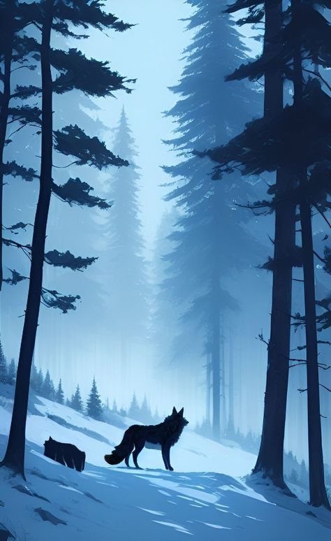 Wolf Art Wallpaper, Wolf Wallpaper Aesthetic, Wolf Aesthetic Wallpaper, 2560x1440 Wallpaper, Landscape Concept, Winter Scenery, Cool Wallpapers Art, Fantasy Art Landscapes, Landscape Illustration