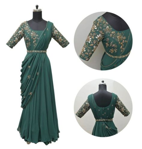 Saree Type Frock Design, Saree Type Gown, Latest Saree Gown Designs, Long Skirt And Top, Indian Bridesmaid Dresses, Long Frock Designs, Gown Party Wear, Attractive Dresses, Long Gown Design