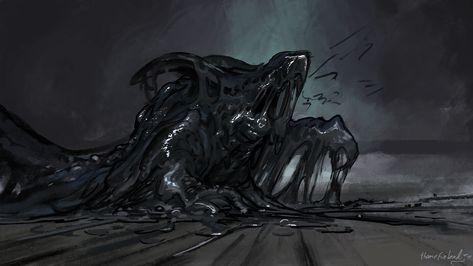 Tar beast, Timi Honkanen on ArtStation at https://www.artstation.com/artwork/k4Rdz2 Call Of Cthulhu Rpg, Spirit Animal Art, Creature Artwork, My Fantasy World, Fantasy Beasts, Slenderman, Monster Concept Art, Alien Art, Fantasy Monster