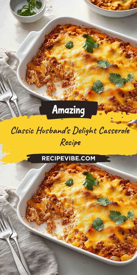 Looking for a comforting dish that’s sure to impress? The Classic Husband’s Delight Casserole combines ground beef and delicious ingredients for a hearty meal. Save this recipe to your favorites for easy access to quick, satisfying ground beef recipes that will please the whole family! Ground Beef Recipes For Dinner Easy Hamburger Casserole, Husbands Delight, Casseroles With Ground Beef, Beef Egg Noodles, Ground Beef Casseroles, Quick Easy Casseroles, Easy Hamburger Casserole, Ground Beef Casserole Recipes, Favorite Casseroles