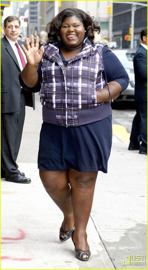 Gabourey Sidibe is Precious At David Letterman - Gabby is my go-to reference for Aubrey from now on. Gabby Sidibe, Gabourey Sidibe, Gamine Style, David Letterman, Black Celebrities, Big Girl Fashion, Body Positive, Just Jared, Curvy Outfits