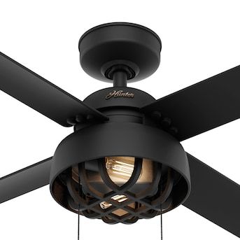 Hunter Spring Mill 52-in Matte Black LED Indoor/Outdoor Ceiling Fan with Light (4-Blade) in the Ceiling Fans department at Lowes.com Outdoor Ceiling Fan With Light, Patio Fan, Living Room Ceiling Fan, Caged Ceiling Fan, Hunter Ceiling Fans, Farmhouse Ceiling Fan, Fan Pull Chain, Ceiling Fan Pull Chain, Ceiling Fan Pulls